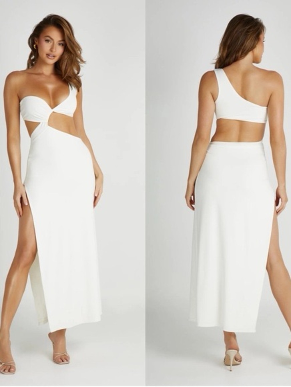 MESHKI White One-Shoulder Cutout Maxi Dress